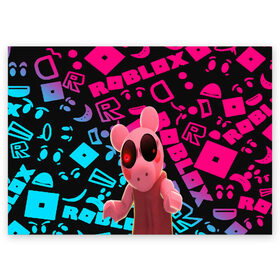 Поздравительная открытка с принтом Roblox piggy/Свинка Пигги в Тюмени, 100% бумага | плотность бумаги 280 г/м2, матовая, на обратной стороне линовка и место для марки
 | Тематика изображения на принте: game | piggy | roblox | блок | игра | игрушка | лего | майнкрафт | персонажи | персонажи из кубиков | пигги | роблокс | робот | свинка