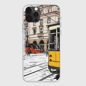 Чехол для iPhone 12 Pro Max с принтом Белый и желтый поезд в Тюмени, Силикон |  | Тематика изображения на принте: белый и желтый поезд | город | дорога | трамвай | транспорт | улица