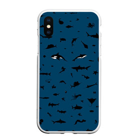 Чехол для iPhone XS Max матовый с принтом Fish в Тюмени, Силикон | Область печати: задняя сторона чехла, без боковых панелей | dolphin | fish | killer whale | see life | shark | акула | дельфин | касатка | морские обитатели | рыба