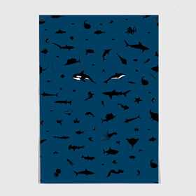Постер с принтом Fish в Тюмени, 100% бумага
 | бумага, плотность 150 мг. Матовая, но за счет высокого коэффициента гладкости имеет небольшой блеск и дает на свету блики, но в отличии от глянцевой бумаги не покрыта лаком | dolphin | fish | killer whale | see life | shark | акула | дельфин | касатка | морские обитатели | рыба