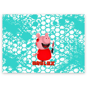 Поздравительная открытка с принтом Roblox piggy/Свинка Пигги в Тюмени, 100% бумага | плотность бумаги 280 г/м2, матовая, на обратной стороне линовка и место для марки
 | game | piggy | roblox | блок | игра | игрушка | лего | майнкрафт | персонажи | персонажи из кубиков | пигги | роблокс | робот | свинка