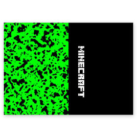 Поздравительная открытка с принтом MINECRAFT LOGO в Тюмени, 100% бумага | плотность бумаги 280 г/м2, матовая, на обратной стороне линовка и место для марки
 | Тематика изображения на принте: blox | creeper | dungeons | game | green | minecraft | neon | pixel | steve | алекс | детям | зелень | игра | кислотный | крипер | куб | логотипы игр | майнкрафт | мальчикам | мобы | пиксель | пиксельный | подземелья | приключения