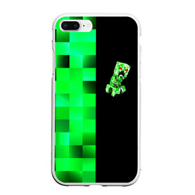 Чехол для iPhone 7Plus/8 Plus матовый с принтом MINECRAFT CREEPER в Тюмени, Силикон | Область печати: задняя сторона чехла, без боковых панелей | blox | creeper | dungeons | game | geometry | green | neon | pixel | steve | алекс | детям | зелень | игра | кислотный | крипер | куб | логотипы игр | майнкрафт | мальчикам | мобы | неоновый | пиксель | пиксельный | подземелья