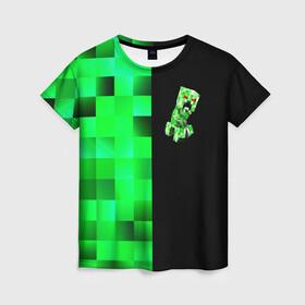 Женская футболка 3D с принтом MINECRAFT CREEPER в Тюмени, 100% полиэфир ( синтетическое хлопкоподобное полотно) | прямой крой, круглый вырез горловины, длина до линии бедер | Тематика изображения на принте: blox | creeper | dungeons | game | geometry | green | neon | pixel | steve | алекс | детям | зелень | игра | кислотный | крипер | куб | логотипы игр | майнкрафт | мальчикам | мобы | неоновый | пиксель | пиксельный | подземелья