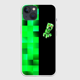 Чехол для iPhone 13 с принтом MINECRAFT CREEPER в Тюмени,  |  | blox | creeper | dungeons | game | geometry | green | neon | pixel | steve | алекс | детям | зелень | игра | кислотный | крипер | куб | логотипы игр | майнкрафт | мальчикам | мобы | неоновый | пиксель | пиксельный | подземелья
