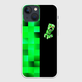 Чехол для iPhone 13 mini с принтом MINECRAFT CREEPER в Тюмени,  |  | blox | creeper | dungeons | game | geometry | green | neon | pixel | steve | алекс | детям | зелень | игра | кислотный | крипер | куб | логотипы игр | майнкрафт | мальчикам | мобы | неоновый | пиксель | пиксельный | подземелья