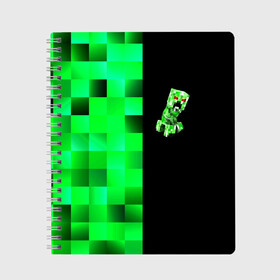 Тетрадь с принтом MINECRAFT CREEPER в Тюмени, 100% бумага | 48 листов, плотность листов — 60 г/м2, плотность картонной обложки — 250 г/м2. Листы скреплены сбоку удобной пружинной спиралью. Уголки страниц и обложки скругленные. Цвет линий — светло-серый
 | blox | creeper | dungeons | game | geometry | green | neon | pixel | steve | алекс | детям | зелень | игра | кислотный | крипер | куб | логотипы игр | майнкрафт | мальчикам | мобы | неоновый | пиксель | пиксельный | подземелья