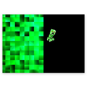 Поздравительная открытка с принтом MINECRAFT CREEPER в Тюмени, 100% бумага | плотность бумаги 280 г/м2, матовая, на обратной стороне линовка и место для марки
 | Тематика изображения на принте: blox | creeper | dungeons | game | geometry | green | neon | pixel | steve | алекс | детям | зелень | игра | кислотный | крипер | куб | логотипы игр | майнкрафт | мальчикам | мобы | неоновый | пиксель | пиксельный | подземелья