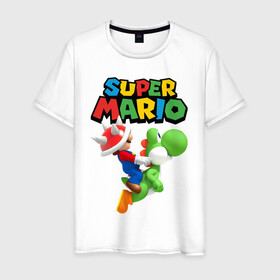 Мужская футболка хлопок с принтом Super Mario в Тюмени, 100% хлопок | прямой крой, круглый вырез горловины, длина до линии бедер, слегка спущенное плечо. | game | mario kart live home circuit | super mario | super mario 3d world | super mario 64 | super mario galaxy | super mario sunshine | гумба | игра super mario | игра марио | йоши | купалинги | лакиту | луиджи | марио | надпись | нинтендо | 