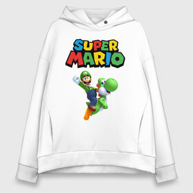 Женское худи Oversize хлопок с принтом Super Mario в Тюмени, френч-терри — 70% хлопок, 30% полиэстер. Мягкий теплый начес внутри —100% хлопок | боковые карманы, эластичные манжеты и нижняя кромка, капюшон на магнитной кнопке | game | mario kart live home circuit | super mario | super mario 3d world | super mario 64 | super mario galaxy | super mario sunshine | гумба | игра super mario | игра марио | йоши | купалинги | лакиту | луиджи | марио | надпись | нинтендо | 