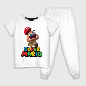 Детская пижама хлопок с принтом Super Mario в Тюмени, 100% хлопок |  брюки и футболка прямого кроя, без карманов, на брюках мягкая резинка на поясе и по низу штанин
 | Тематика изображения на принте: game | mario kart live home circuit | super mario | super mario 3d world | super mario 64 | super mario galaxy | super mario sunshine | гумба | игра super mario | игра марио | йоши | купалинги | лакиту | луиджи | марио | надпись | нинтендо | 