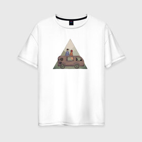 Женская футболка хлопок Oversize с принтом Минивэн в Тюмени, 100% хлопок | свободный крой, круглый ворот, спущенный рукав, длина до линии бедер
 | venlife | горы | минивэн | путишествие | триугольник