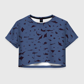 Женская футболка Crop-top 3D с принтом Manta в Тюмени, 100% полиэстер | круглая горловина, длина футболки до линии талии, рукава с отворотами | dolphin | fish | killer whale | manta | see life | shark | акула | дельфин | касатка | морские обитатели | рыба