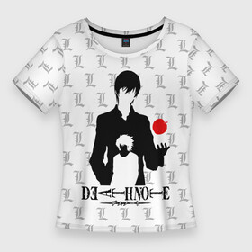 Женская футболка 3D Slim с принтом Light Yagami with an apple в Тюмени,  |  | anime | death note | kira | manga | ryuk | аниме | герой | детектив | детнот | детх нот | детхнот | дэсу ното | иероглиф | кандзи | кира | манга | миса | риюк | рьюзаки | рюзаки | рюк | синигами | тетрадка | эл | э