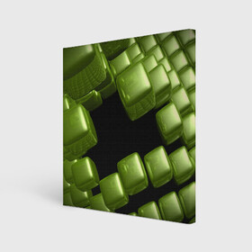 Холст квадратный с принтом зеленый куб в Тюмени, 100% ПВХ |  | 3d | абстракция | зеленый | илюзия | квадрат | куб