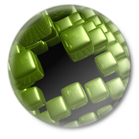 Значок с принтом зеленый куб в Тюмени,  металл | круглая форма, металлическая застежка в виде булавки | 3d | абстракция | зеленый | илюзия | квадрат | куб