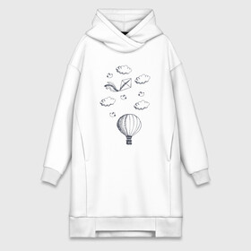 Платье-худи хлопок с принтом Воздушный шар в Тюмени,  |  | в воздухе | воздушный змей | воздушный шар | летит | нарисованный шар | облака | облачка | полет | птицы | птички | шар | шарик