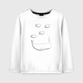 Детский лонгслив хлопок с принтом Кит в облаках в Тюмени, 100% хлопок | круглый вырез горловины, полуприлегающий силуэт, длина до линии бедер | вода | волны | кит | китенок | морской | нарисованный кит | облака | рисованный кит