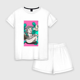 Женская пижама с шортиками хлопок с принтом NEON ART 11-21-2 в Тюмени, 100% хлопок | футболка прямого кроя, шорты свободные с широкой мягкой резинкой | art | neon aesthetic | neon art | vaporwave art | цифровые файлы