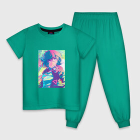 Детская пижама хлопок с принтом NEON ART 11-21-12 в Тюмени, 100% хлопок |  брюки и футболка прямого кроя, без карманов, на брюках мягкая резинка на поясе и по низу штанин
 | art | neon aesthetic | neon art | vaporwave art | цифровые файлы