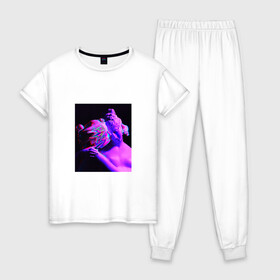 Женская пижама хлопок с принтом NEON ART 11-99-01 в Тюмени, 100% хлопок | брюки и футболка прямого кроя, без карманов, на брюках мягкая резинка на поясе и по низу штанин | art | neon aesthetic | neon art | vaporwave art | цифровые файлы