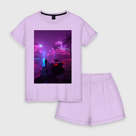 Женская пижама с шортиками хлопок с принтом NEON ART 111 в Тюмени, 100% хлопок | футболка прямого кроя, шорты свободные с широкой мягкой резинкой | art | neon aesthetic | neon art | vaporwave art | цифровые файлы