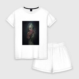 Женская пижама с шортиками хлопок с принтом Cyberpunk ART NEON 112 в Тюмени, 100% хлопок | футболка прямого кроя, шорты свободные с широкой мягкой резинкой | art | cyberpunk art | neon aesthetic | neon art | vaporwave art | киберпанк | цифровые файлы