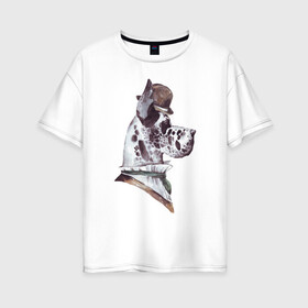 Женская футболка хлопок Oversize с принтом Немецкий дог в шляпе в Тюмени, 100% хлопок | свободный крой, круглый ворот, спущенный рукав, длина до линии бедер
 | немецкий дог | портрет собаки | собака в шляпе