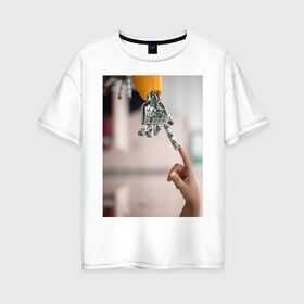 Женская футболка хлопок Oversize с принтом Искусственный интеллект в Тюмени, 100% хлопок | свободный крой, круглый ворот, спущенный рукав, длина до линии бедер
 | будущее | искусственный интеллект | робот | технологии | человек