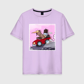 Женская футболка хлопок Oversize с принтом Кукушечка (поехала) в Тюмени, 100% хлопок | свободный крой, круглый ворот, спущенный рукав, длина до линии бедер
 | 2020 | birdborn | арт | иллюстратор | ирония | кукушечка | кукушка | машина | юмор