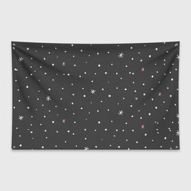 Флаг-баннер с принтом Снежинки и звёзды в Тюмени, 100% полиэстер | размер 67 х 109 см, плотность ткани — 95 г/м2; по краям флага есть четыре люверса для крепления | белый | звезда | зима | небо | снег | снежинка | чёрный