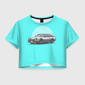 Женская футболка Crop-top 3D с принтом Хачироку АЕ86 в Тюмени, 100% полиэстер | круглая горловина, длина футболки до линии талии, рукава с отворотами | initial d | levin | trueno | дрифт | такуми | тюнинг | хачироку