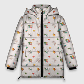 Женская зимняя куртка 3D с принтом Швейные безделушки в Тюмени, верх — 100% полиэстер; подкладка — 100% полиэстер; утеплитель — 100% полиэстер | длина ниже бедра, силуэт Оверсайз. Есть воротник-стойка, отстегивающийся капюшон и ветрозащитная планка. 

Боковые карманы с листочкой на кнопках и внутренний карман на молнии | арт | иголка | иголки | напёрсток | нитка | нитки | пуговица | пуговицы | рисунок | цветная пуговица | цветные пуговицы
