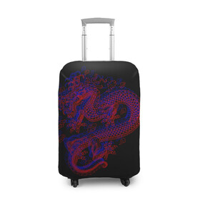 Чехол для чемодана 3D с принтом 3д Дракон в Тюмени, 86% полиэфир, 14% спандекс | двустороннее нанесение принта, прорези для ручек и колес | 3д эффект | китайский дракон | красный | миф | оптическая иллюзия | синий