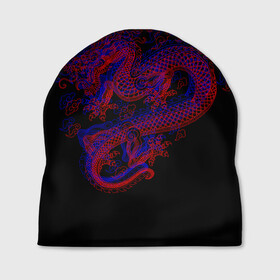 Шапка 3D с принтом 3д Дракон в Тюмени, 100% полиэстер | универсальный размер, печать по всей поверхности изделия | 3д эффект | китайский дракон | красный | миф | оптическая иллюзия | синий