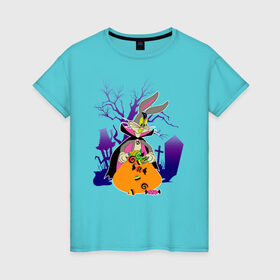 Женская футболка хлопок с принтом Багз Хэллоуин в Тюмени, 100% хлопок | прямой крой, круглый вырез горловины, длина до линии бедер, слегка спущенное плечо | bugs bunny | looney tunes | vdzabma | багз банни | луни тюнз