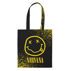 Шоппер 3D с принтом NIRVANA НИРВАНА в Тюмени, 100% полиэстер | Плотность: 200 г/м2; Размер: 34×35 см; Высота лямок: 30 см | band | cobain | face | kurt | logo | music | nirvana | rock | rocknroll | группа | кобейн | курт | лого | логотип | музыка | музыкальная | нирвана | рожица | рок | рокнролл | символ