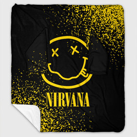 Плед с рукавами с принтом NIRVANA НИРВАНА в Тюмени, 100% полиэстер | Закругленные углы, все края обработаны. Ткань не мнется и не растягивается. Размер 170*145 | band | cobain | face | kurt | logo | music | nirvana | rock | rocknroll | группа | кобейн | курт | лого | логотип | музыка | музыкальная | нирвана | рожица | рок | рокнролл | символ