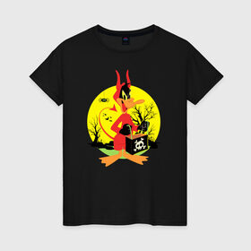 Женская футболка хлопок с принтом Даффи Хэллоуин в Тюмени, 100% хлопок | прямой крой, круглый вырез горловины, длина до линии бедер, слегка спущенное плечо | daffy duck | looney tunes | vdzabma | даффи дак | луни тюнз