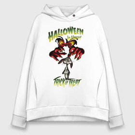 Женское худи Oversize хлопок с принтом Halloween Is Hare! в Тюмени, френч-терри — 70% хлопок, 30% полиэстер. Мягкий теплый начес внутри —100% хлопок | боковые карманы, эластичные манжеты и нижняя кромка, капюшон на магнитной кнопке | bugs bunny | gossamer | looney tunes | vdzabma | багз банни | госсамер | луни тюнз