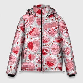 Мужская зимняя куртка 3D с принтом Розовые валентинки в Тюмени, верх — 100% полиэстер; подкладка — 100% полиэстер; утеплитель — 100% полиэстер | длина ниже бедра, свободный силуэт Оверсайз. Есть воротник-стойка, отстегивающийся капюшон и ветрозащитная планка. 

Боковые карманы с листочкой на кнопках и внутренний карман на молнии. | арт | влюблённые | день влюблённых | день святого валентина | красный | рисунок | розовый | сердечко | сердца | сердце | середчки