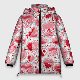 Женская зимняя куртка 3D с принтом Розовые валентинки в Тюмени, верх — 100% полиэстер; подкладка — 100% полиэстер; утеплитель — 100% полиэстер | длина ниже бедра, силуэт Оверсайз. Есть воротник-стойка, отстегивающийся капюшон и ветрозащитная планка. 

Боковые карманы с листочкой на кнопках и внутренний карман на молнии | арт | влюблённые | день влюблённых | день святого валентина | красный | рисунок | розовый | сердечко | сердца | сердце | середчки