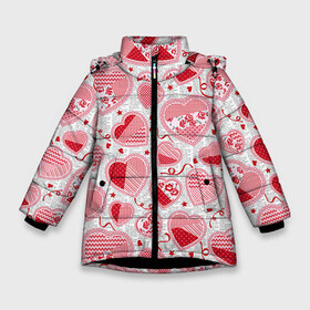 Зимняя куртка для девочек 3D с принтом Розовые валентинки в Тюмени, ткань верха — 100% полиэстер; подклад — 100% полиэстер, утеплитель — 100% полиэстер. | длина ниже бедра, удлиненная спинка, воротник стойка и отстегивающийся капюшон. Есть боковые карманы с листочкой на кнопках, утяжки по низу изделия и внутренний карман на молнии. 

Предусмотрены светоотражающий принт на спинке, радужный светоотражающий элемент на пуллере молнии и на резинке для утяжки. | арт | влюблённые | день влюблённых | день святого валентина | красный | рисунок | розовый | сердечко | сердца | сердце | середчки