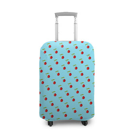 Чехол для чемодана 3D с принтом Узор с вишни на голубом фоне в Тюмени, 86% полиэфир, 14% спандекс | двустороннее нанесение принта, прорези для ручек и колес | вишенки | вишни | декор | лето | плоды | узор | фрукты | черешни | ягоды