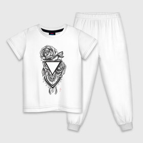 Детская пижама хлопок с принтом Розы в Тюмени, 100% хлопок |  брюки и футболка прямого кроя, без карманов, на брюках мягкая резинка на поясе и по низу штанин
 | Тематика изображения на принте: геометрия | минимализм | роза. цветы | тату | треугольник | эскиз