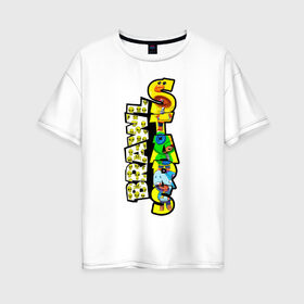 Женская футболка хлопок Oversize с принтом Brawl STARS в Тюмени, 100% хлопок | свободный крой, круглый ворот, спущенный рукав, длина до линии бедер
 | brawl | leon | moba | stars | supercell | игра | коллаж | паттерн
