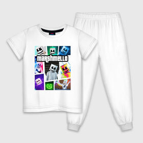 Детская пижама хлопок с принтом MARSHMELLO (GTA STYLE) в Тюмени, 100% хлопок |  брюки и футболка прямого кроя, без карманов, на брюках мягкая резинка на поясе и по низу штанин
 | Тематика изображения на принте: dj | fortnite | marshmello | диджей | маршмелло | мершмеллоу | скин | фортнайт