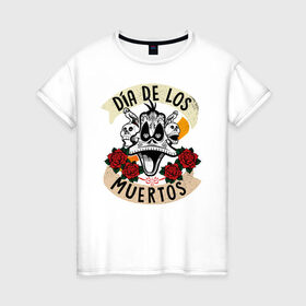Женская футболка хлопок с принтом Dia De Los Muertos в Тюмени, 100% хлопок | прямой крой, круглый вырез горловины, длина до линии бедер, слегка спущенное плечо | daffy duck | looney tunes | vdzabma | даффи дак | луни тюнз