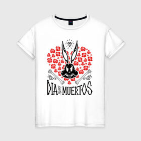 Женская футболка хлопок с принтом Dia De Los Muertos в Тюмени, 100% хлопок | прямой крой, круглый вырез горловины, длина до линии бедер, слегка спущенное плечо | bugs bunny | looney tunes | vdzabma | багз банни | луни тюнз