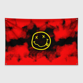 Флаг-баннер с принтом NIRVANA в Тюмени, 100% полиэстер | размер 67 х 109 см, плотность ткани — 95 г/м2; по краям флага есть четыре люверса для крепления | nirvana | smile | курт кобейн | музыка | нирвана | рок | смайл